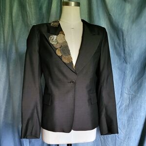 Dries Van Noten Black and Gold Blazer with Ornate Lapel